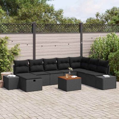 vidaXL Gartensofa-set mit Kissen 9 pcs Schwarz Poly Rattan - Schwarz vidaXL Gartensofa-set mit Kissen 9 pcs Schwarz Poly Rattan - Schwarz