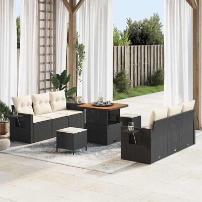 vidaXL Gartensofa-set mit Kissen 9 pcs Schwarz Poly-Rattan - Schwarz vidaXL Gartensofa-set mit Kissen 9 pcs Schwarz Poly-Rattan - Schwarz