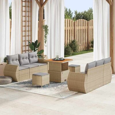vidaXL Gartensofa-set mit Kissen mit Speicher 9 pcs Beige Poly-Rattan - Beige vidaXL Gartensofa-set mit Kissen mit Speicher 9 pcs Beige Poly-Rattan - Beige