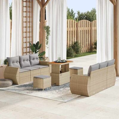vidaXL Gartensofa-set mit Kissen mit Speicher 9 pcs Beige Poly-Rattan - Beige vidaXL Gartensofa-set mit Kissen mit Speicher 9 pcs Beige Poly-Rattan - Beige