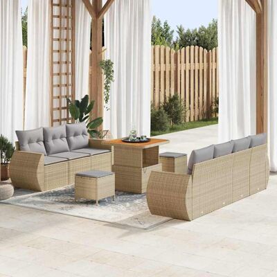 vidaXL Gartensofa-set mit Kissen mit Speicher 10 pcs Beige Poly-Rattan - Beige vidaXL Gartensofa-set mit Kissen mit Speicher 10 pcs Beige Poly-Rattan - Beige