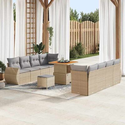 vidaXL Gartensofa-set mit Kissen mit Speicher 11 pcs Beige Poly-Rattan - Beige vidaXL Gartensofa-set mit Kissen mit Speicher 11 pcs Beige Poly-Rattan - Beige