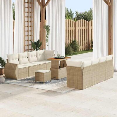 vidaXL Gartensofa-set mit Kissen mit Speicher 11 pcs Beige Poly-Rattan - Beige vidaXL Gartensofa-set mit Kissen mit Speicher 11 pcs Beige Poly-Rattan - Beige
