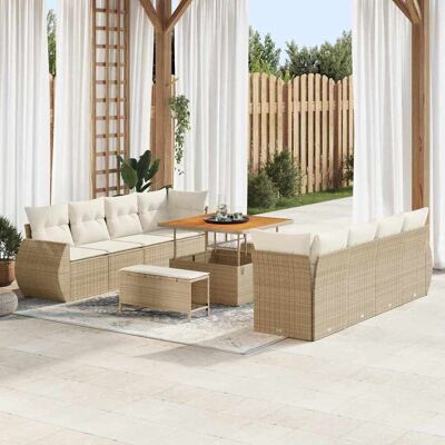 vidaXL Gartensofa-set mit Kissen mit Speicher 11 pcs Beige Poly-Rattan - Beige vidaXL Gartensofa-set mit Kissen mit Speicher 11 pcs Beige Poly-Rattan - Beige