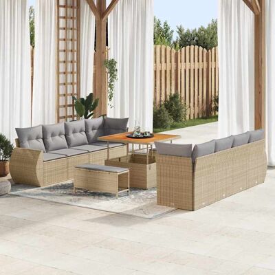 vidaXL Gartensofa-set mit Kissen mit Speicher 11 pcs Beige Poly-Rattan - Beige vidaXL Gartensofa-set mit Kissen mit Speicher 11 pcs Beige Poly-Rattan - Beige