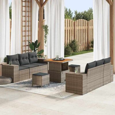 vidaXL Garten-Sofa-Set mit Speicher 9 pcs Grau Poly Rattan - Grau vidaXL Garten-Sofa-Set mit Speicher 9 pcs Grau Poly Rattan - Grau