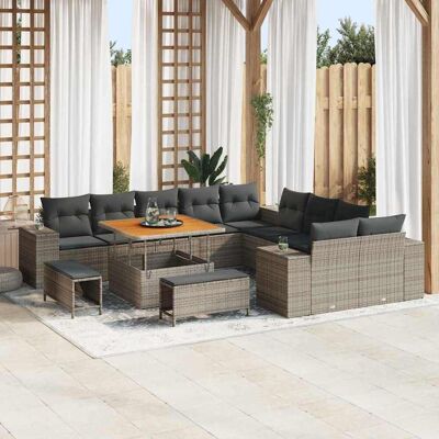 vidaXL Gartensofa-set mit Kissen 13 pcs Grau Poly-Rattan - Grau vidaXL Gartensofa-set mit Kissen 13 pcs Grau Poly-Rattan - Grau