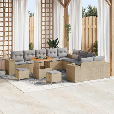 vidaXL Gartensofa-set mit Kissen 13 pcs Beige Poly-Rattan - Beige vidaXL Gartensofa-set mit Kissen 13 pcs Beige Poly-Rattan - Beige