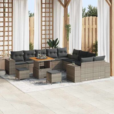 vidaXL Gartensofa-set mit Kissen 13 pcs Grau Poly-Rattan - Grau vidaXL Gartensofa-set mit Kissen 13 pcs Grau Poly-Rattan - Grau