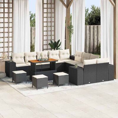 vidaXL Gartensofa-set mit Kissen 14 pcs Schwarz Poly-Rattan - Schwarz vidaXL Gartensofa-set mit Kissen 14 pcs Schwarz Poly-Rattan - Schwarz