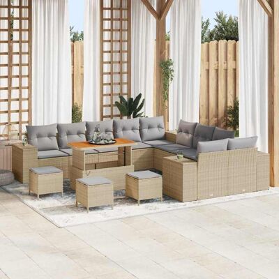 vidaXL Gartensofa-set mit Kissen 14 pcs Beige Poly-Rattan - Beige vidaXL Gartensofa-set mit Kissen 14 pcs Beige Poly-Rattan - Beige