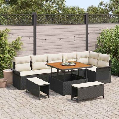 vidaXL Gartensofa-set mit Kissen 9 pcs Schwarz Poly-Rattan - Schwarz vidaXL Gartensofa-set mit Kissen 9 pcs Schwarz Poly-Rattan - Schwarz