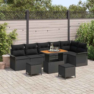 vidaXL Gartensofa-set mit Kissen 9 pcs Schwarz Poly-Rattan - Schwarz vidaXL Gartensofa-set mit Kissen 9 pcs Schwarz Poly-Rattan - Schwarz