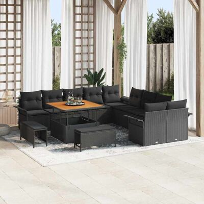 vidaXL Gartensofa-set mit Kissen 13 pcs Schwarz Poly-Rattan - Schwarz vidaXL Gartensofa-set mit Kissen 13 pcs Schwarz Poly-Rattan - Schwarz