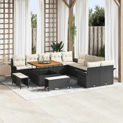 vidaXL Gartensofa-set mit Kissen 13 pcs Schwarz Poly-Rattan - Schwarz vidaXL Gartensofa-set mit Kissen 13 pcs Schwarz Poly-Rattan - Schwarz