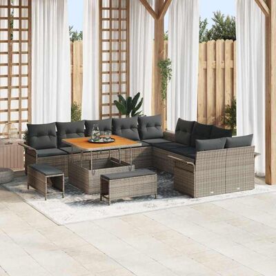 vidaXL Gartensofa-set mit Kissen 13 pcs Grau Poly-Rattan - Grau vidaXL Gartensofa-set mit Kissen 13 pcs Grau Poly-Rattan - Grau