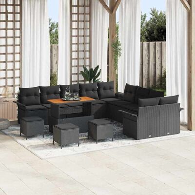 vidaXL Gartensofa-set mit Kissen 14 pcs Schwarz Poly-Rattan - Schwarz vidaXL Gartensofa-set mit Kissen 14 pcs Schwarz Poly-Rattan - Schwarz