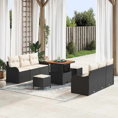vidaXL Gartensofa-set mit Kissen 9 pcs Schwarz Poly-Rattan - Schwarz vidaXL Gartensofa-set mit Kissen 9 pcs Schwarz Poly-Rattan - Schwarz
