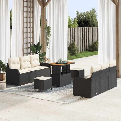 vidaXL Gartensofa-set mit Kissen 9 pcs Schwarz Poly-Rattan - Schwarz vidaXL Gartensofa-set mit Kissen 9 pcs Schwarz Poly-Rattan - Schwarz