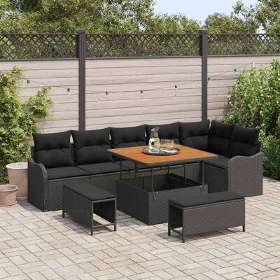 vidaXL Gartensofa-set mit Kissen 9 pcs Schwarz Poly-Rattan - Schwarz vidaXL Gartensofa-set mit Kissen 9 pcs Schwarz Poly-Rattan - Schwarz