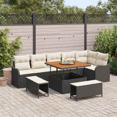 vidaXL Gartensofa-set mit Kissen 9 pcs Schwarz Poly-Rattan - Schwarz vidaXL Gartensofa-set mit Kissen 9 pcs Schwarz Poly-Rattan - Schwarz