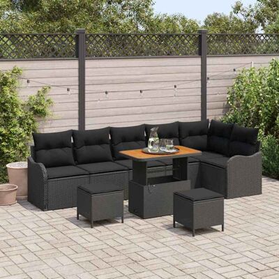 vidaXL Gartensofa-set mit Kissen 9 pcs Schwarz Poly-Rattan - Schwarz vidaXL Gartensofa-set mit Kissen 9 pcs Schwarz Poly-Rattan - Schwarz