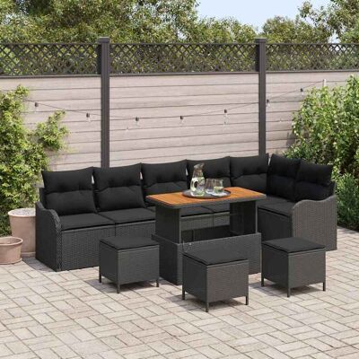 vidaXL Gartensofa-set mit Kissen 10 pcs Schwarz Poly-Rattan - Schwarz vidaXL Gartensofa-set mit Kissen 10 pcs Schwarz Poly-Rattan - Schwarz