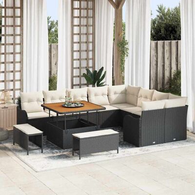 vidaXL Gartensofa-set mit Kissen 12 pcs Schwarz Poly-Rattan - Schwarz vidaXL Gartensofa-set mit Kissen 12 pcs Schwarz Poly-Rattan - Schwarz