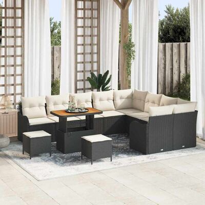 vidaXL Gartensofa-set mit Kissen 12 pcs Schwarz Poly-Rattan - Schwarz vidaXL Gartensofa-set mit Kissen 12 pcs Schwarz Poly-Rattan - Schwarz