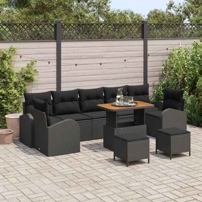 vidaXL Gartensofa-set mit Kissen 10 pcs Schwarz Poly-Rattan - Schwarz vidaXL Gartensofa-set mit Kissen 10 pcs Schwarz Poly-Rattan - Schwarz
