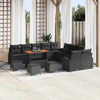 vidaXL Gartensofa-set mit Kissen 14 pcs Schwarz Poly-Rattan - Schwarz vidaXL Gartensofa-set mit Kissen 14 pcs Schwarz Poly-Rattan - Schwarz