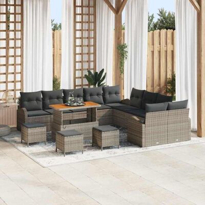 vidaXL Gartensofa-set mit Kissen 14 pcs Grau Poly-Rattan - Grau vidaXL Gartensofa-set mit Kissen 14 pcs Grau Poly-Rattan - Grau
