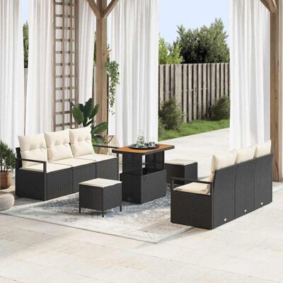 vidaXL Gartensofa-set mit Kissen 9 pcs Schwarz Poly-Rattan - Schwarz vidaXL Gartensofa-set mit Kissen 9 pcs Schwarz Poly-Rattan - Schwarz