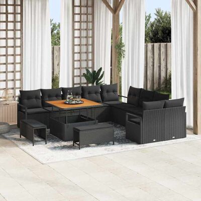 vidaXL Gartensofa-set mit Kissen 13 pcs Schwarz Poly-Rattan - Schwarz vidaXL Gartensofa-set mit Kissen 13 pcs Schwarz Poly-Rattan - Schwarz