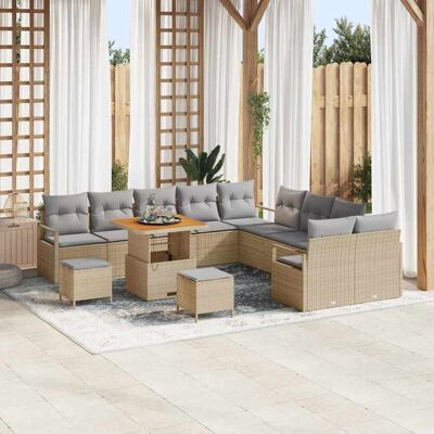 vidaXL Gartensofa-set mit Kissen 13 pcs Beige Poly-Rattan - Beige vidaXL Gartensofa-set mit Kissen 13 pcs Beige Poly-Rattan - Beige