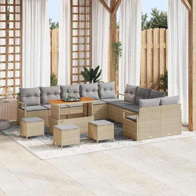 vidaXL Gartensofa-set mit Kissen 14 pcs Beige Poly-Rattan - Beige vidaXL Gartensofa-set mit Kissen 14 pcs Beige Poly-Rattan - Beige