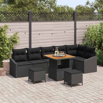 vidaXL Gartensofa-set mit Kissen 9 pcs Schwarz Poly-Rattan - Schwarz vidaXL Gartensofa-set mit Kissen 9 pcs Schwarz Poly-Rattan - Schwarz