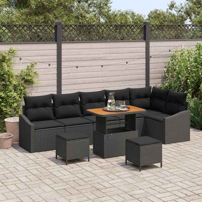 vidaXL Gartensofa-set mit Kissen 9 pcs Schwarz Poly-Rattan - Schwarz vidaXL Gartensofa-set mit Kissen 9 pcs Schwarz Poly-Rattan - Schwarz