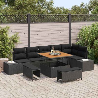 vidaXL Gartensofa-set mit Kissen 9 pcs Schwarz Poly-Rattan - Schwarz vidaXL Gartensofa-set mit Kissen 9 pcs Schwarz Poly-Rattan - Schwarz