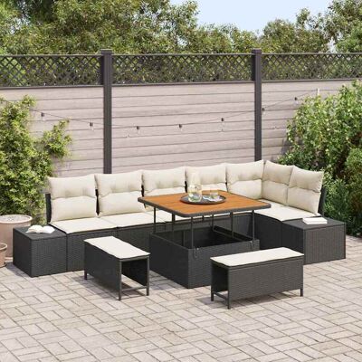 vidaXL Gartensofa-set mit Kissen 9 pcs Schwarz Poly-Rattan - Schwarz vidaXL Gartensofa-set mit Kissen 9 pcs Schwarz Poly-Rattan - Schwarz