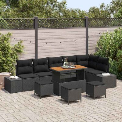 vidaXL Gartensofa-set mit Kissen 10 pcs Schwarz Poly-Rattan - Schwarz vidaXL Gartensofa-set mit Kissen 10 pcs Schwarz Poly-Rattan - Schwarz