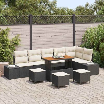 vidaXL Gartensofa-set mit Kissen 10 pcs Schwarz Poly-Rattan - Schwarz vidaXL Gartensofa-set mit Kissen 10 pcs Schwarz Poly-Rattan - Schwarz