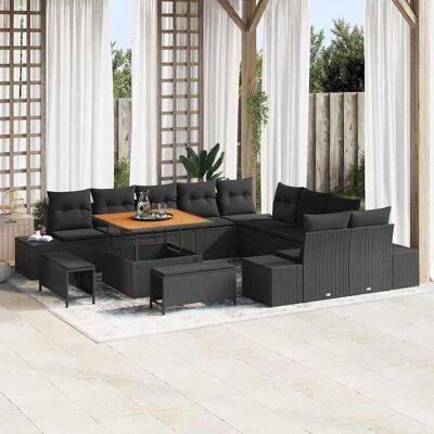 vidaXL Gartensofa-set mit Kissen 13 pcs Schwarz Poly-Rattan - Schwarz vidaXL Gartensofa-set mit Kissen 13 pcs Schwarz Poly-Rattan - Schwarz