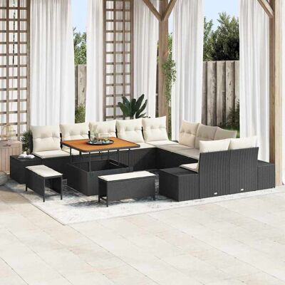 vidaXL Gartensofa-set mit Kissen 13 pcs Schwarz Poly-Rattan - Schwarz vidaXL Gartensofa-set mit Kissen 13 pcs Schwarz Poly-Rattan - Schwarz