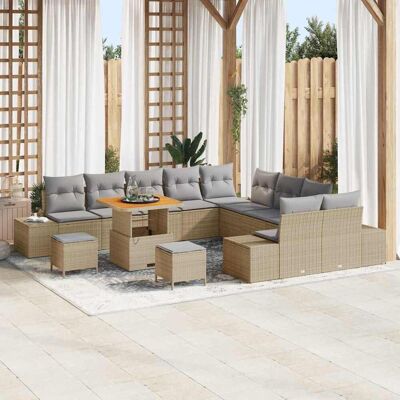 vidaXL Gartensofa-set mit Kissen 13 pcs Beige Poly-Rattan - Beige vidaXL Gartensofa-set mit Kissen 13 pcs Beige Poly-Rattan - Beige