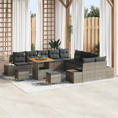 vidaXL Gartensofa-set mit Kissen 13 pcs Grau Poly-Rattan - Grau vidaXL Gartensofa-set mit Kissen 13 pcs Grau Poly-Rattan - Grau