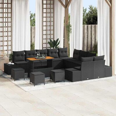 vidaXL Gartensofa-set mit Kissen 14 pcs Schwarz Poly-Rattan - Schwarz vidaXL Gartensofa-set mit Kissen 14 pcs Schwarz Poly-Rattan - Schwarz