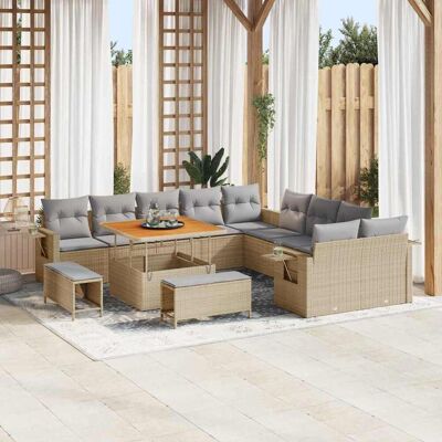 vidaXL Gartensofa-set mit Kissen mit Speicher 13 pcs Beige Poly-Rattan - Beige vidaXL Gartensofa-set mit Kissen mit Speicher 13 pcs Beige Poly-Rattan - Beige