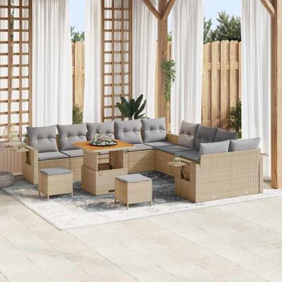 vidaXL Gartensofa-set mit Kissen mit Speicher 13 pcs Beige Poly-Rattan - Beige vidaXL Gartensofa-set mit Kissen mit Speicher 13 pcs Beige Poly-Rattan - Beige