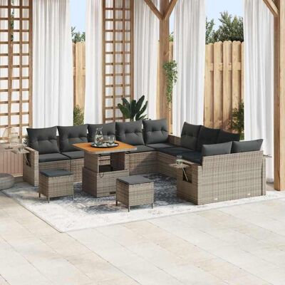 vidaXL Gartensofa-set mit Kissen mit Speicher 13 pcs Grau Poly-Rattan - Grau vidaXL Gartensofa-set mit Kissen mit Speicher 13 pcs Grau Poly-Rattan - Grau